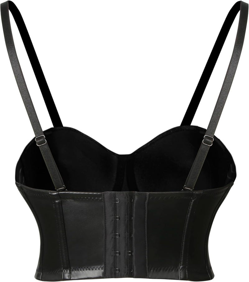 Charmian Women's Steampunk Goth PU Leather Leopard Clubwear Bustier Crop Top Bra - Image 3